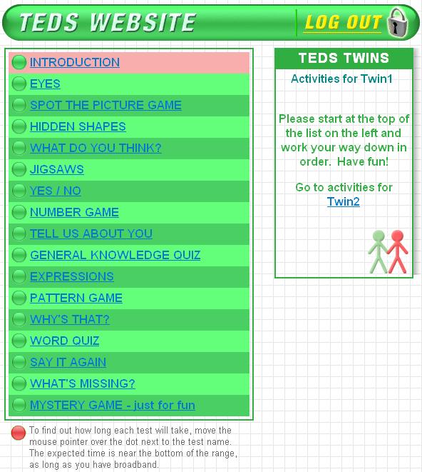 12 Year Study web activities screen